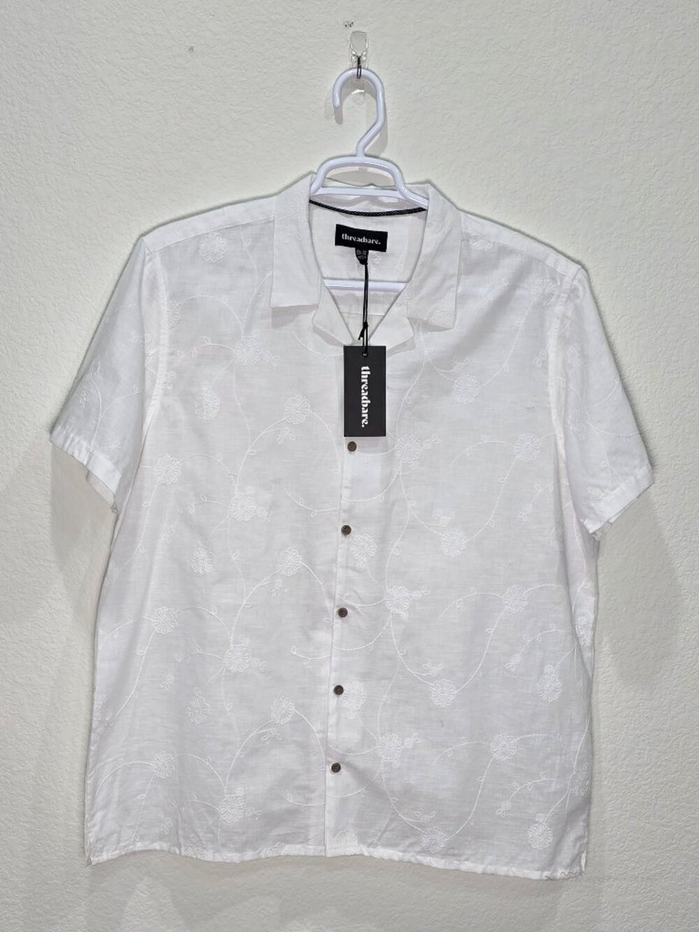 New threadbare White Cotton Embroidered Floral Men's 2XL Shirt